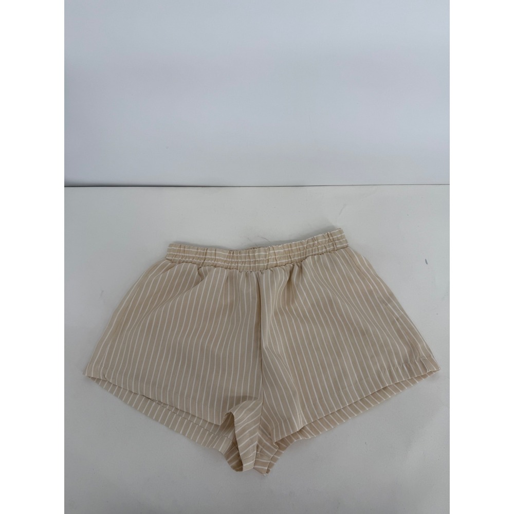Haute Monde Womens Tan White Striped Elastic Waist Relaxed Shorts Sz S